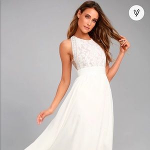 Lulu’s Forever & Always White Lace Maxi Dress
